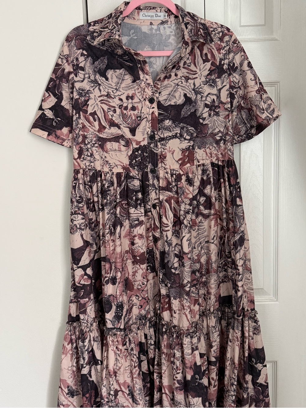 Floral Button-Front Maxi Dress in Pink and Black